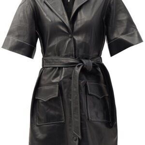 Ganni Black Midi Dress with A-Line Silhouette and Tie Belt